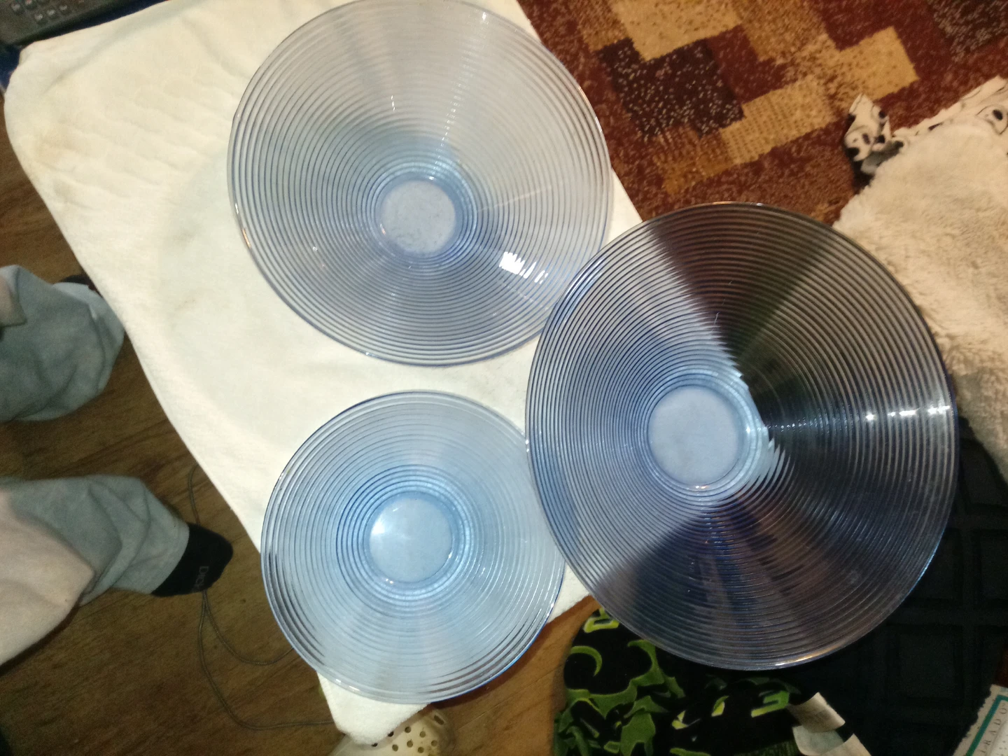 Set of Three Blue Ribbed Glass Bowls - photo 2