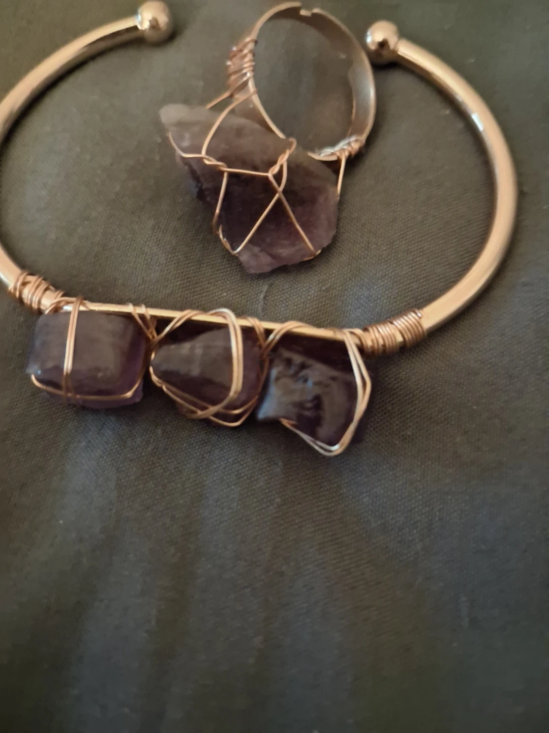 Wire-wrapped amethyst bracelet and ring set - photo 2