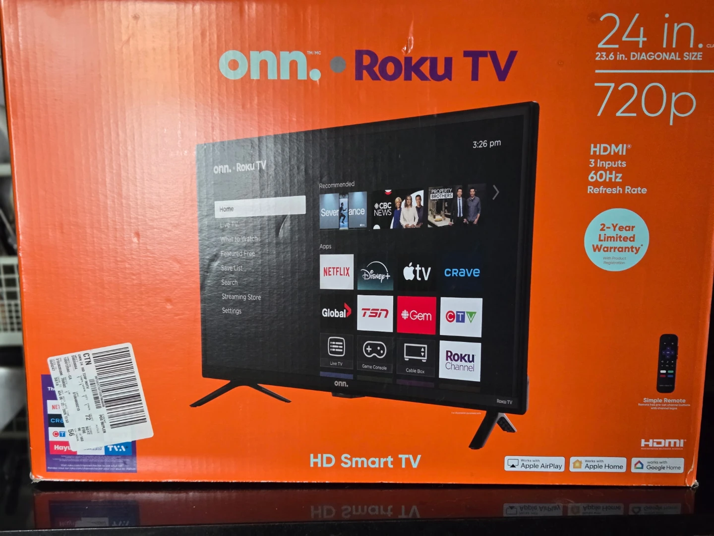 onn. 24 inch 720p Roku Smart TV