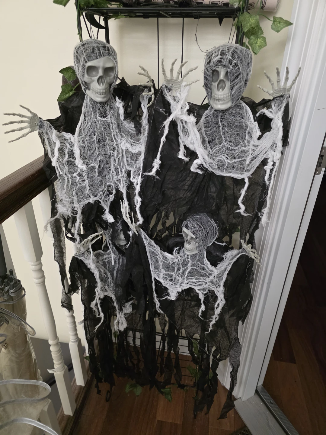 Four Halloween Hanging Skeletons and Two Bats Decor