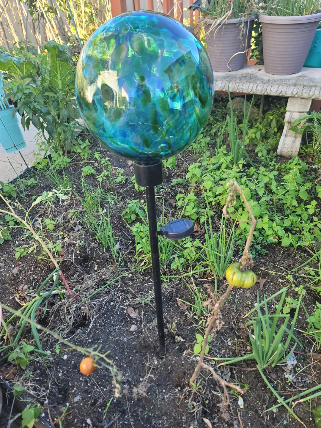 Solar Powered Blue Glass Garden Globe