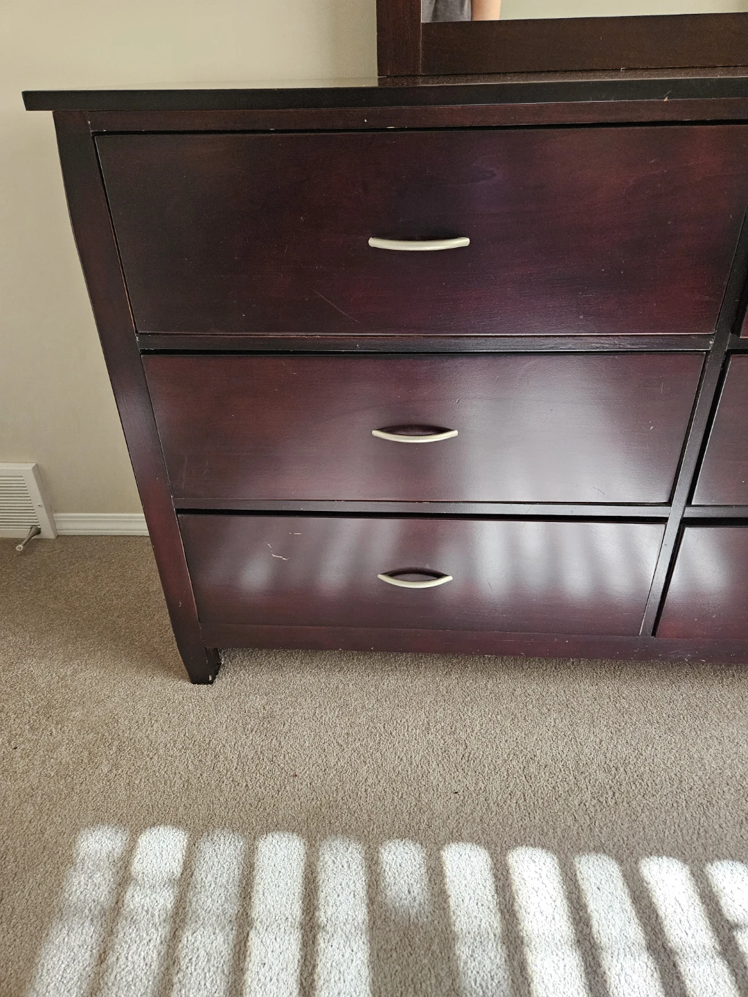 Solid Dark Wood Six-Drawer Dresser with Attached Mirror - photo 3