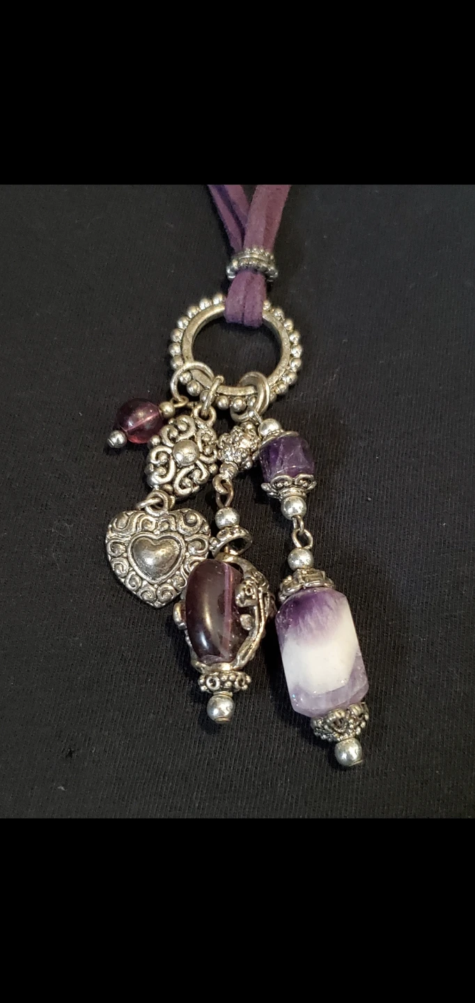 Purple Suede Cord Amythest Statement Necklace