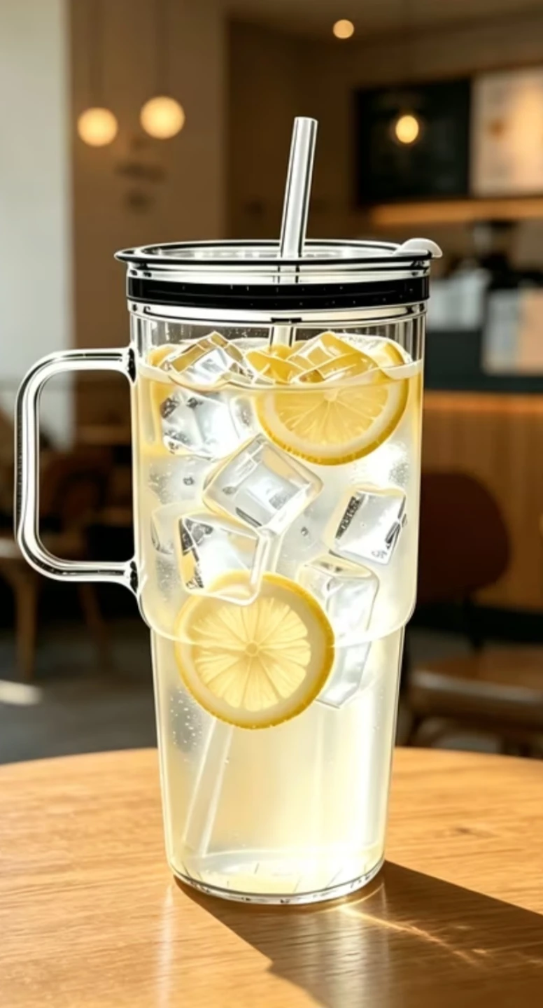 Clear Glass Tumbler with Handle and Straw - photo 3
