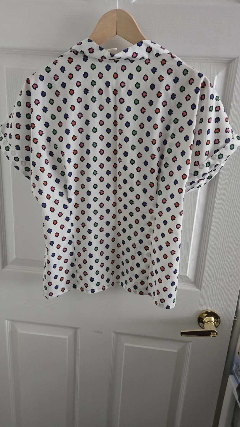 White Short Sleeve Blouse with Multi-Colour Print - photo 2