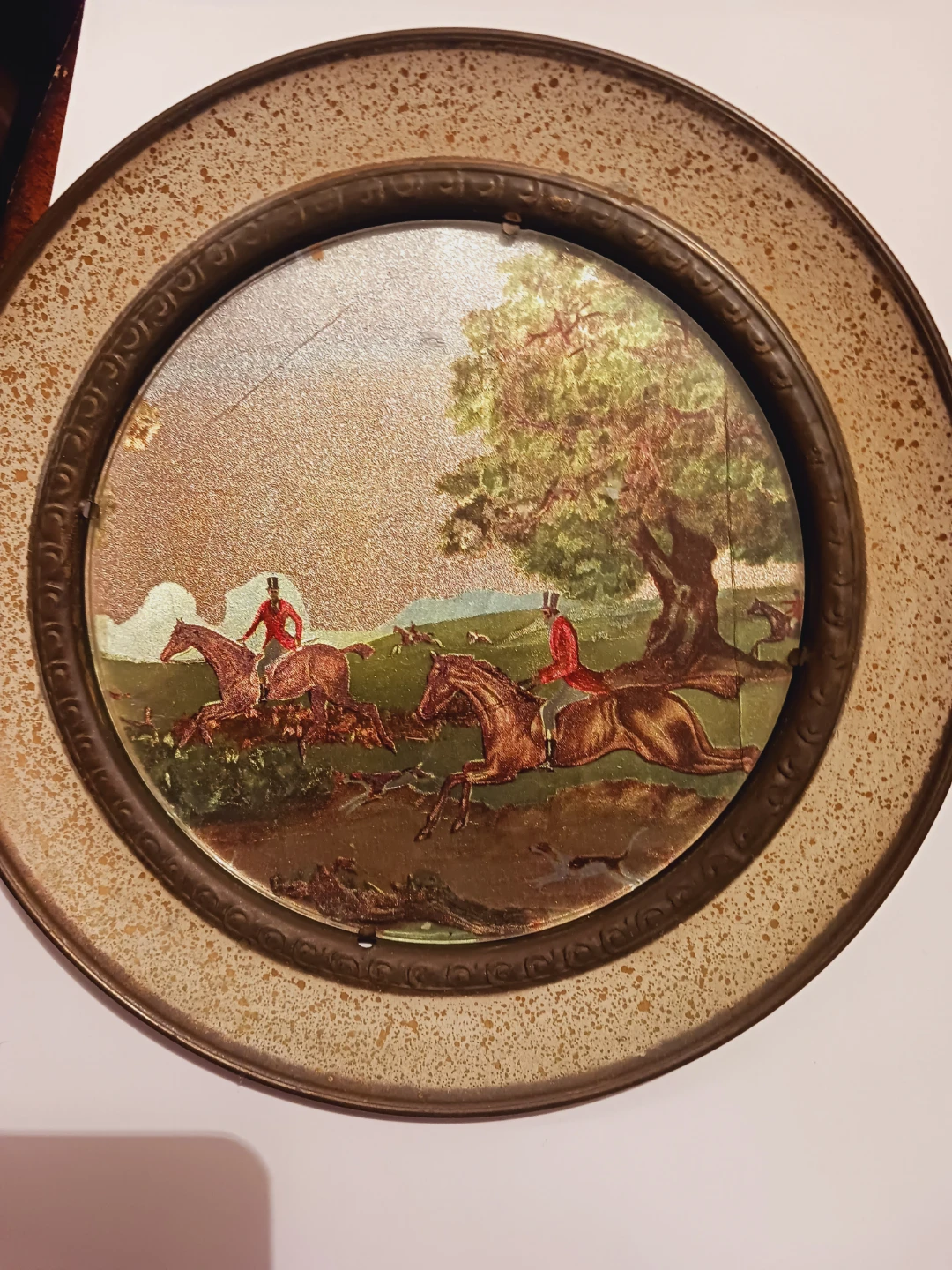 Antique Collectible Handpainted English Horses Wall Plaque 8" - photo 2
