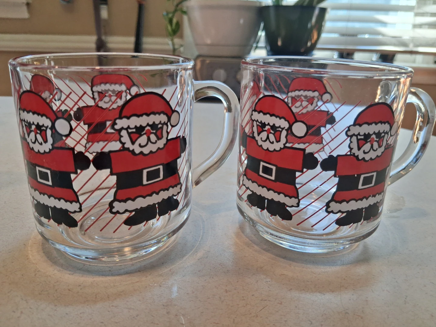Set of 2 Vintage Luminarc France  Santa Claus Mugs