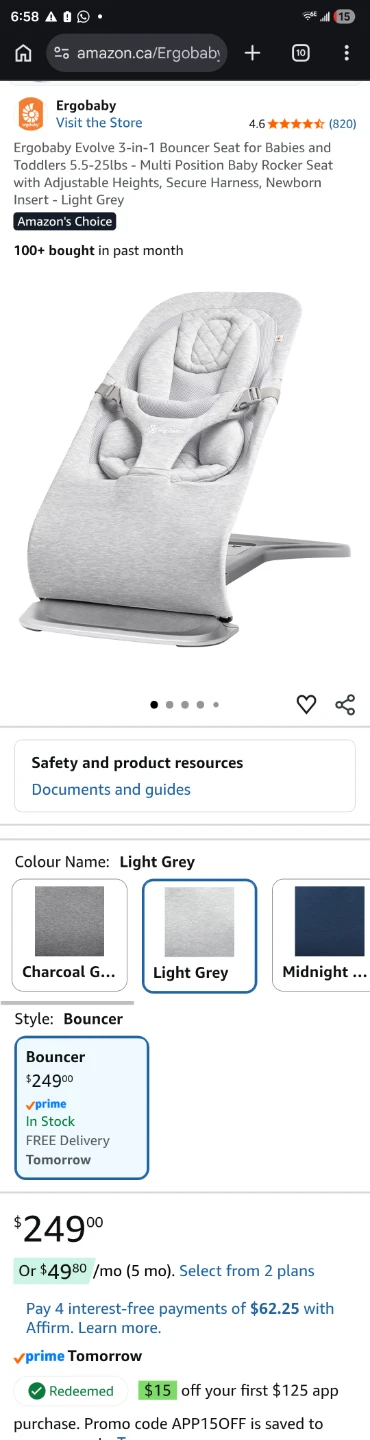 Ergobaby Evolve 3-in-1 Bouncer Seat - Light Grey - photo 5