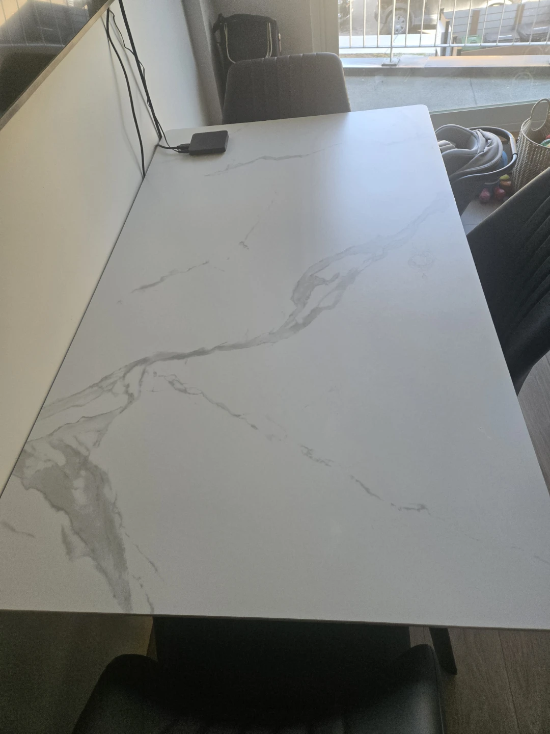 Modern White Marble-Look Table and Black Chairs Set - photo 2