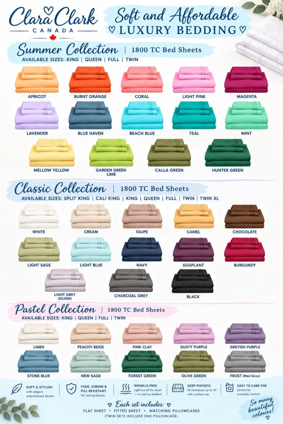 Clara Clark 1800 TC Bed Sheet Set