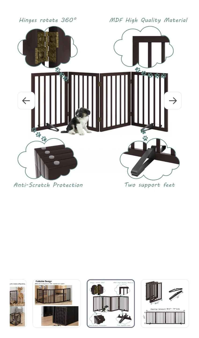 Foldable Wooden Pet Gate 24in Height Support Feet Included - photo 4