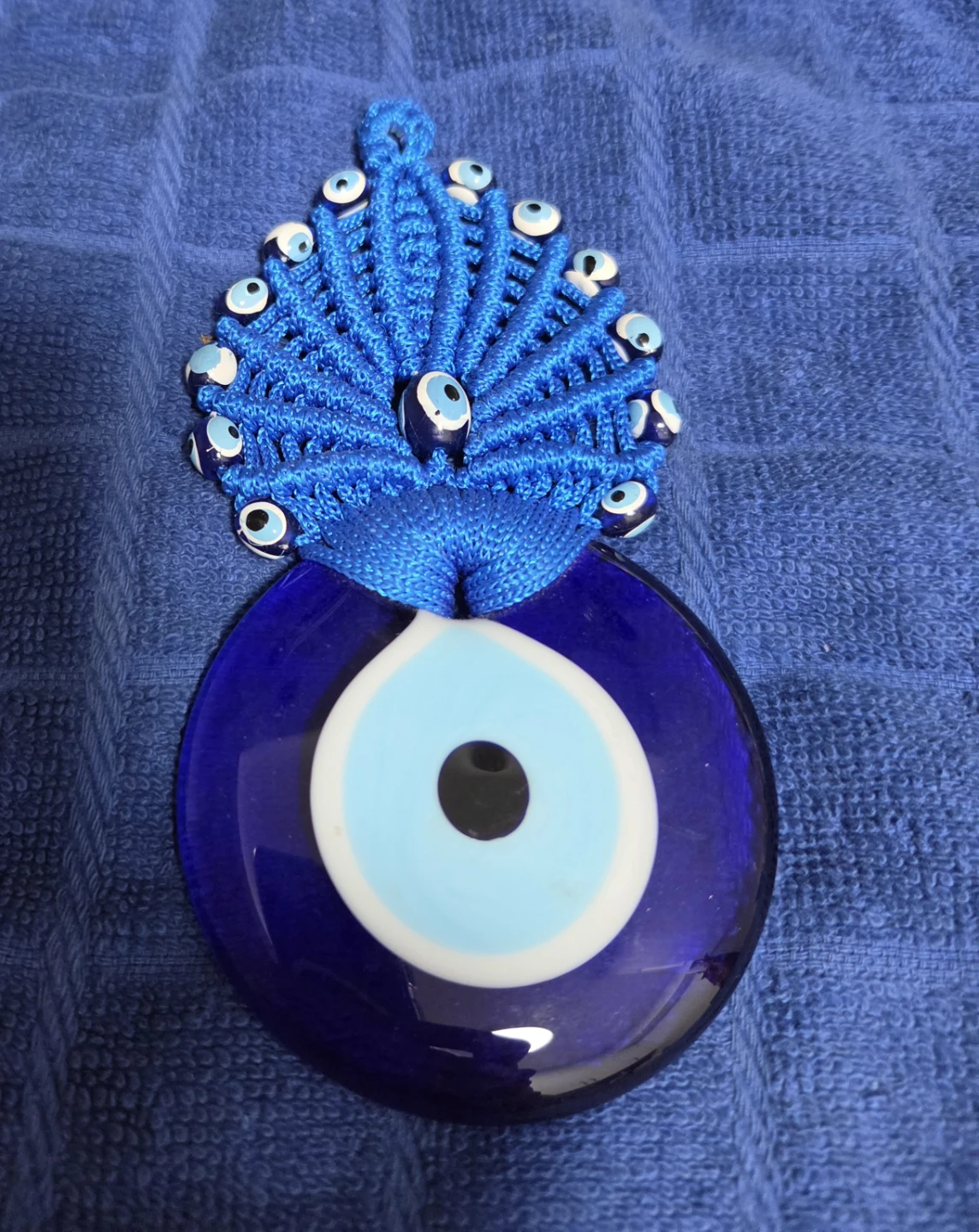 Blue Macrame Evil Eye Wall Hanging