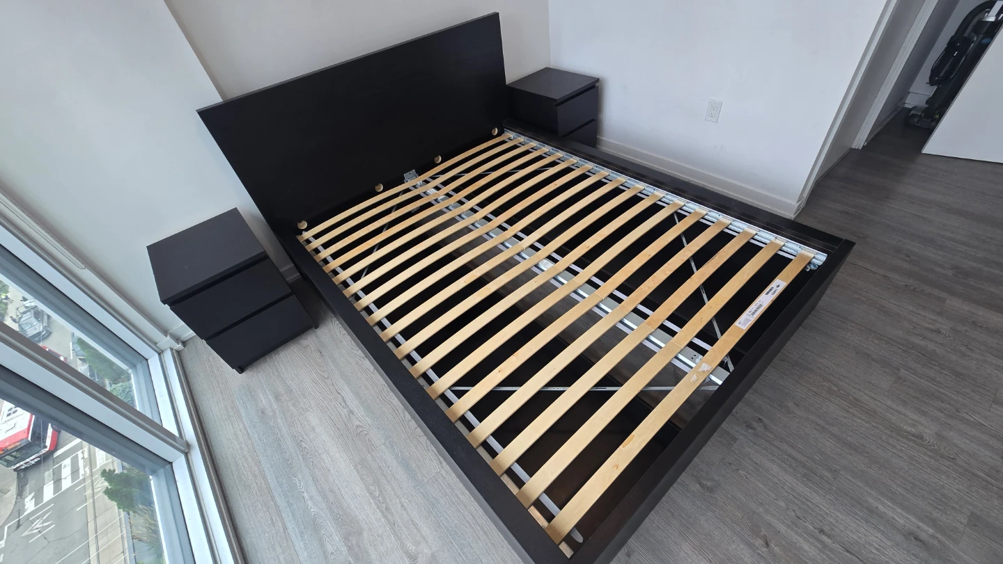 IKEA MALM Queen Bed w 4 Drawers + 2 Nightstands (Blk-Brwn) - photo 3