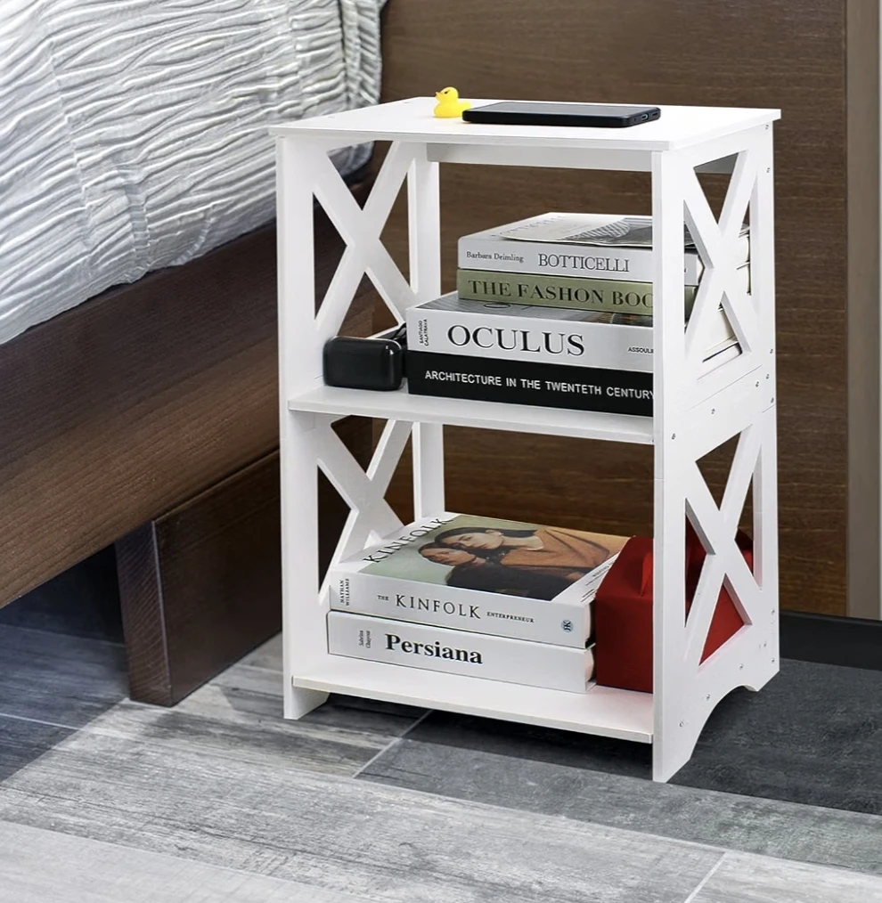 White X-Frame 2-Tier Storage Side Table