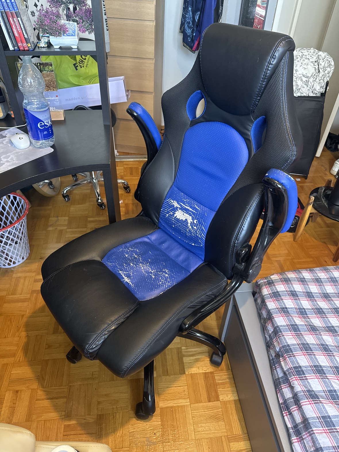 Blue and black gaming chair