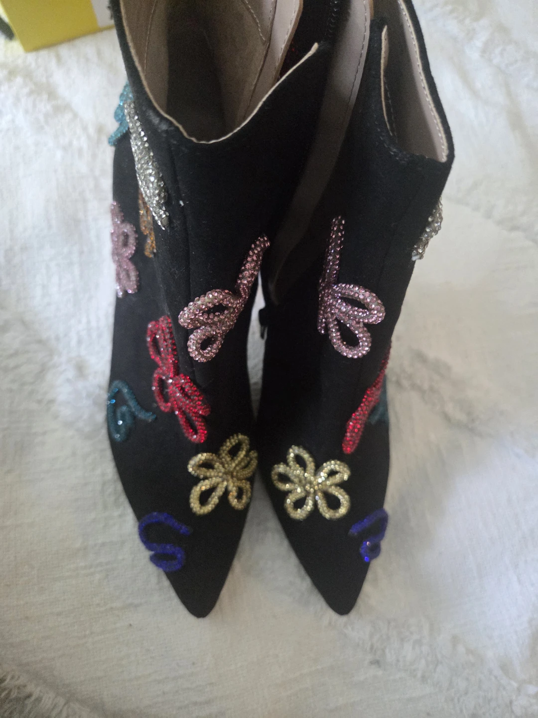 Black Heeled Ankle Boots with Rhinestone Accents - photo 3