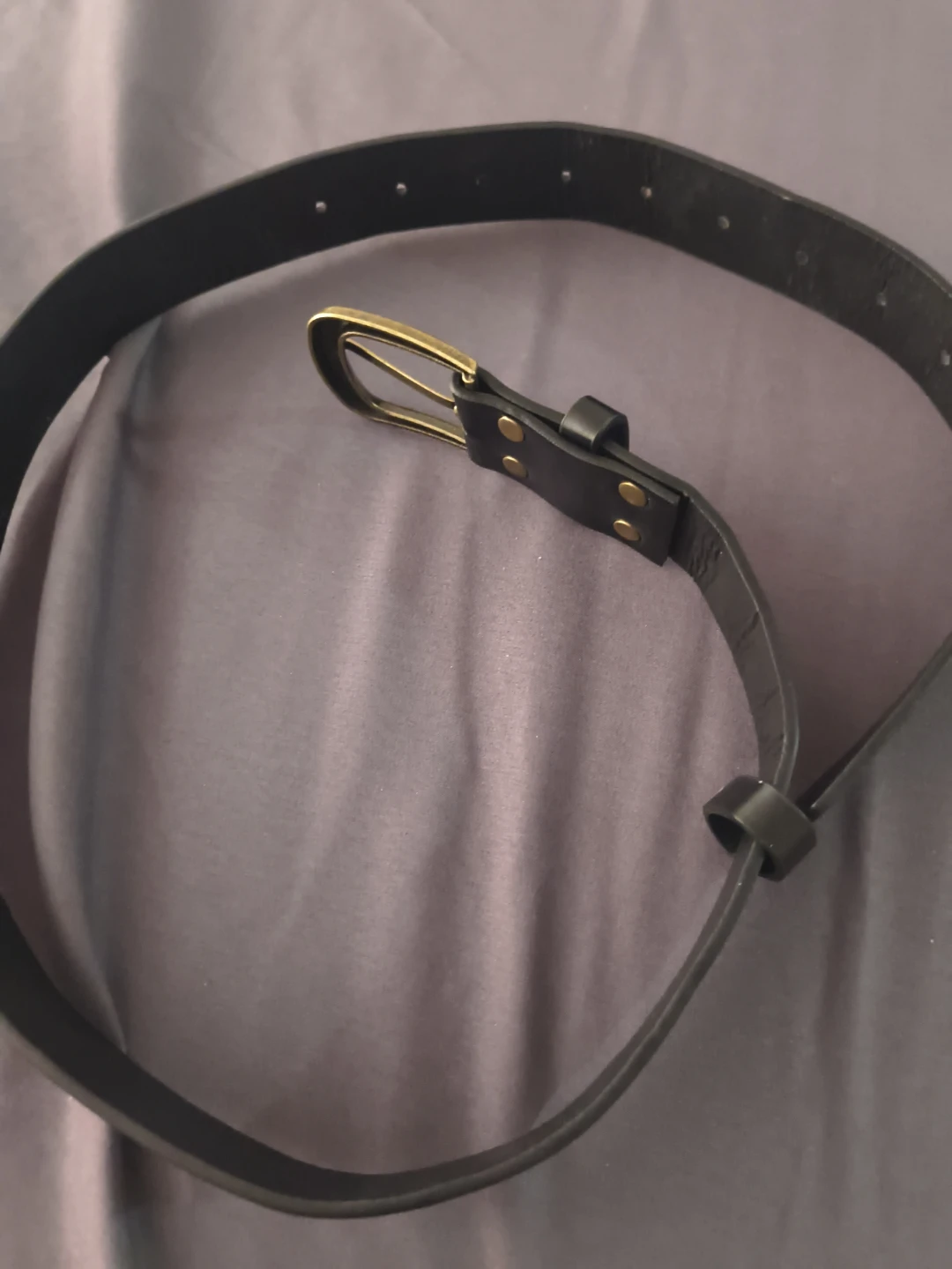 Black Leather Belt with Brass Buckle - photo 2