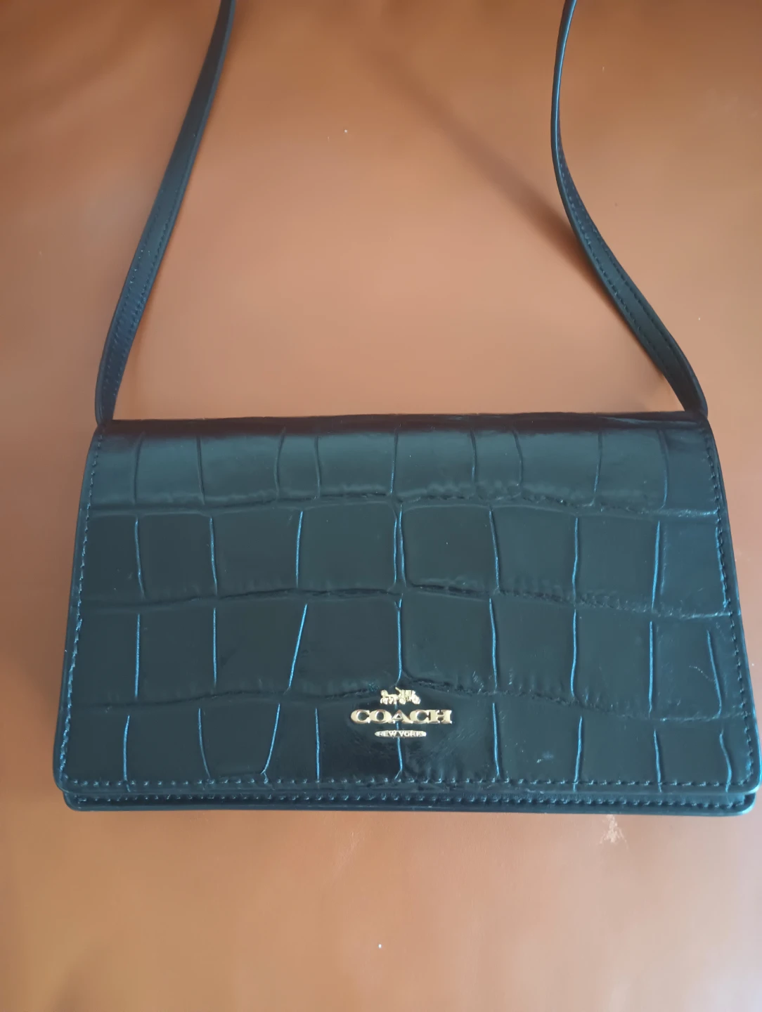 Coach Black Crocodile Embossed Crossbody Bag