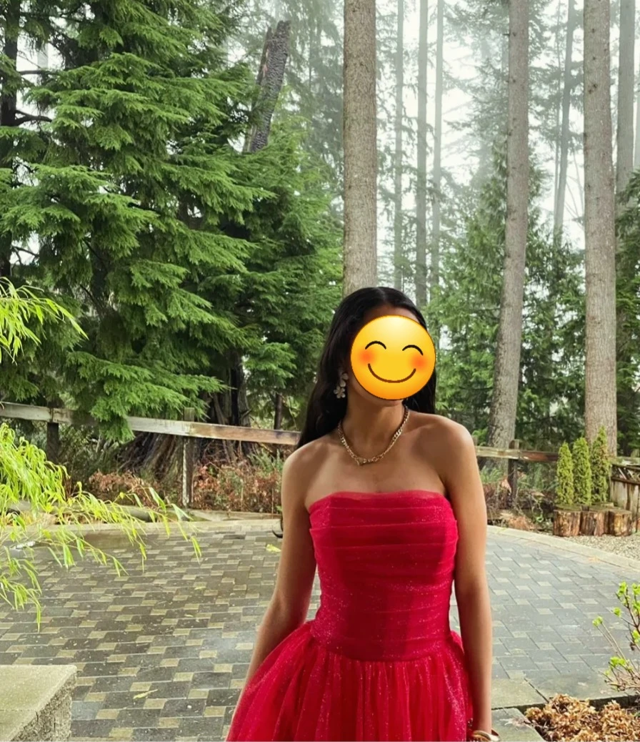 Sparkly Red Strapless Evening Gown - photo 4