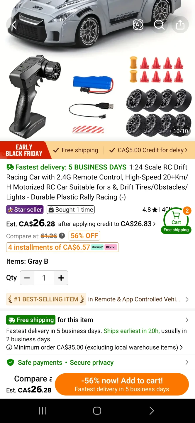 1:24 Scale RC Drift Racing Car Gray