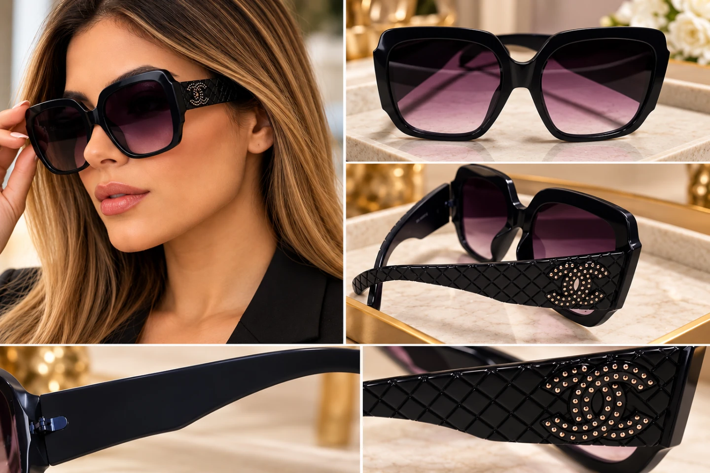 Black Quilted Sunglasses