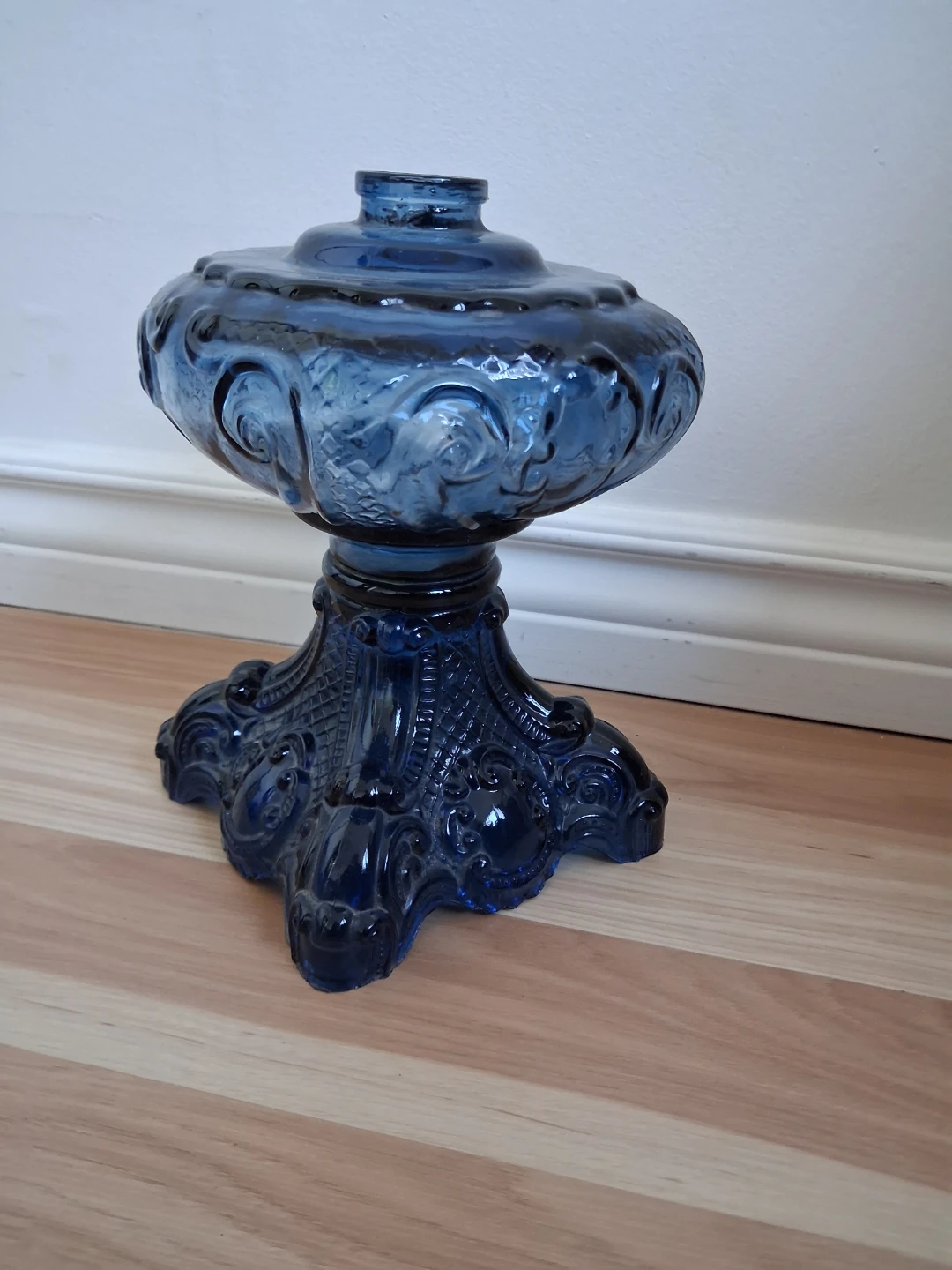 Vintage Blue Glass Oil Lamp Base