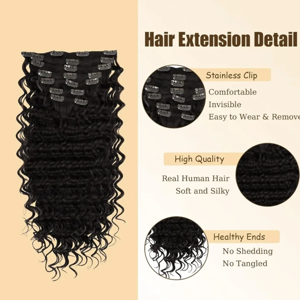Black real human hair kinky / curly clip in extensions 30 inch - photo 5