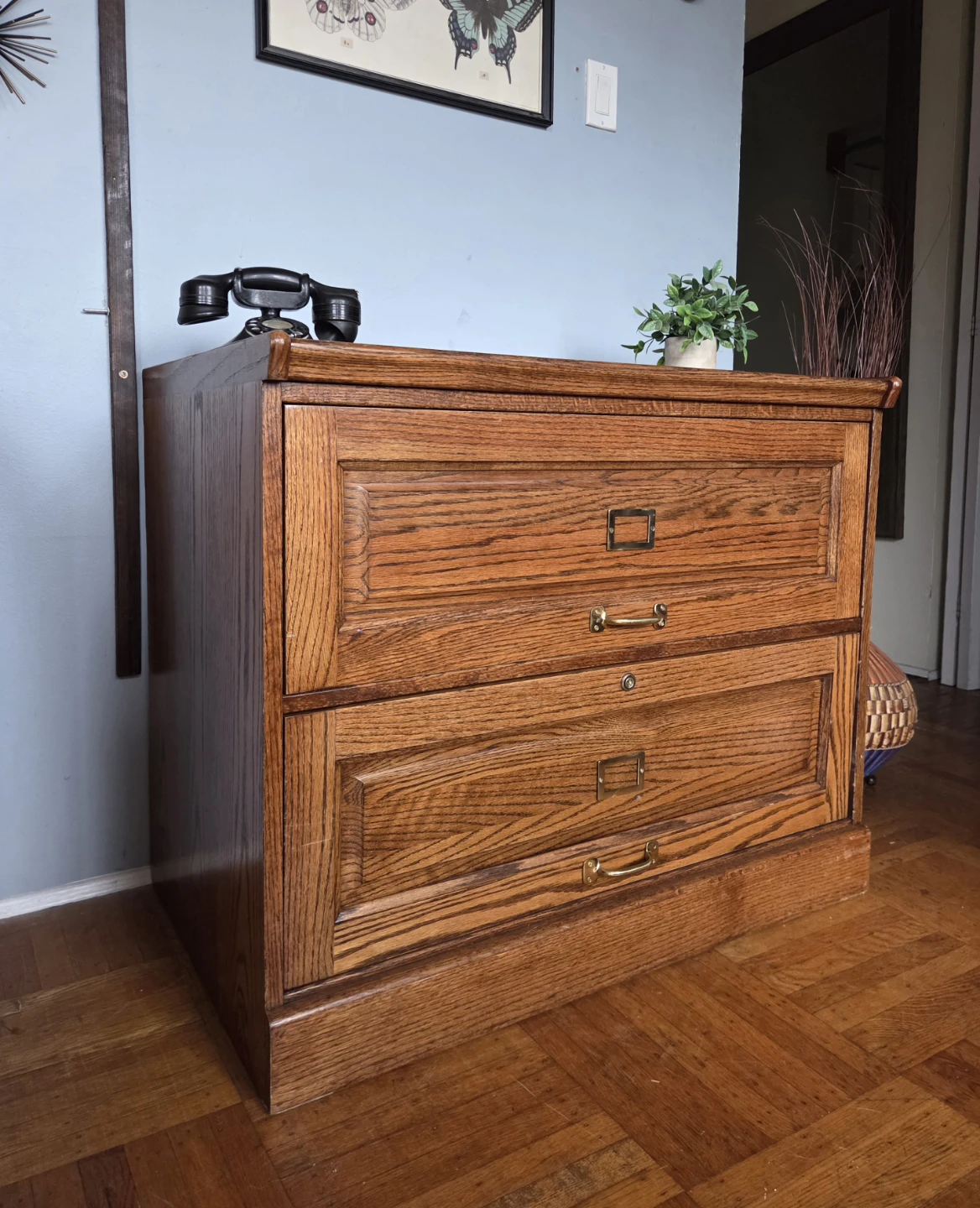 Vintage Solid Wood Tiger Oak Two Drawer Filing Cabinet/Dresser