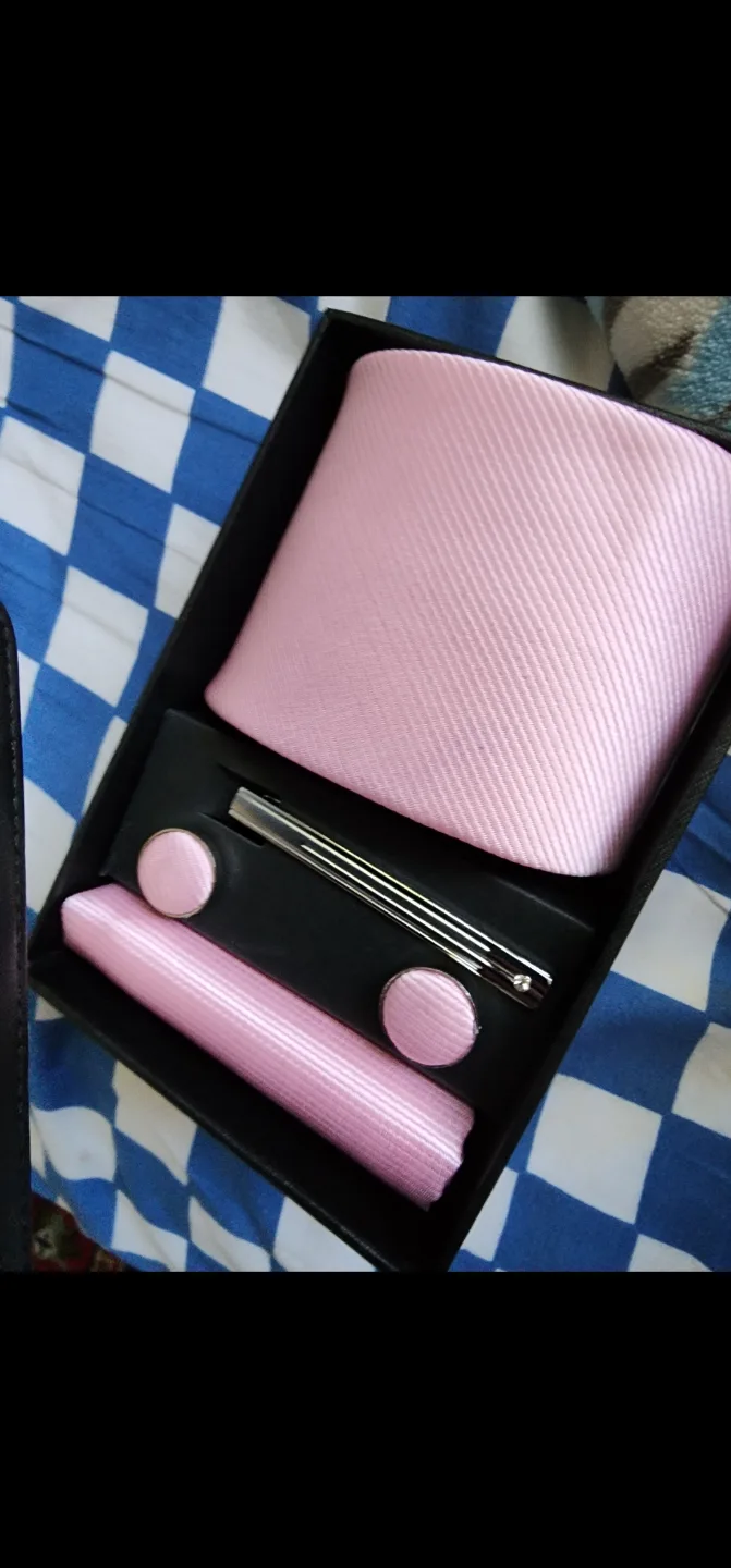 Pink Tie Set with Cufflinks and Tie Bar thumbnail
