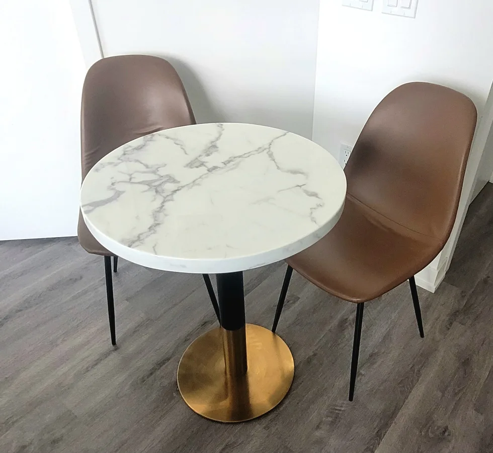 Marble Top Round Dining Table with 2 Chairs thumbnail