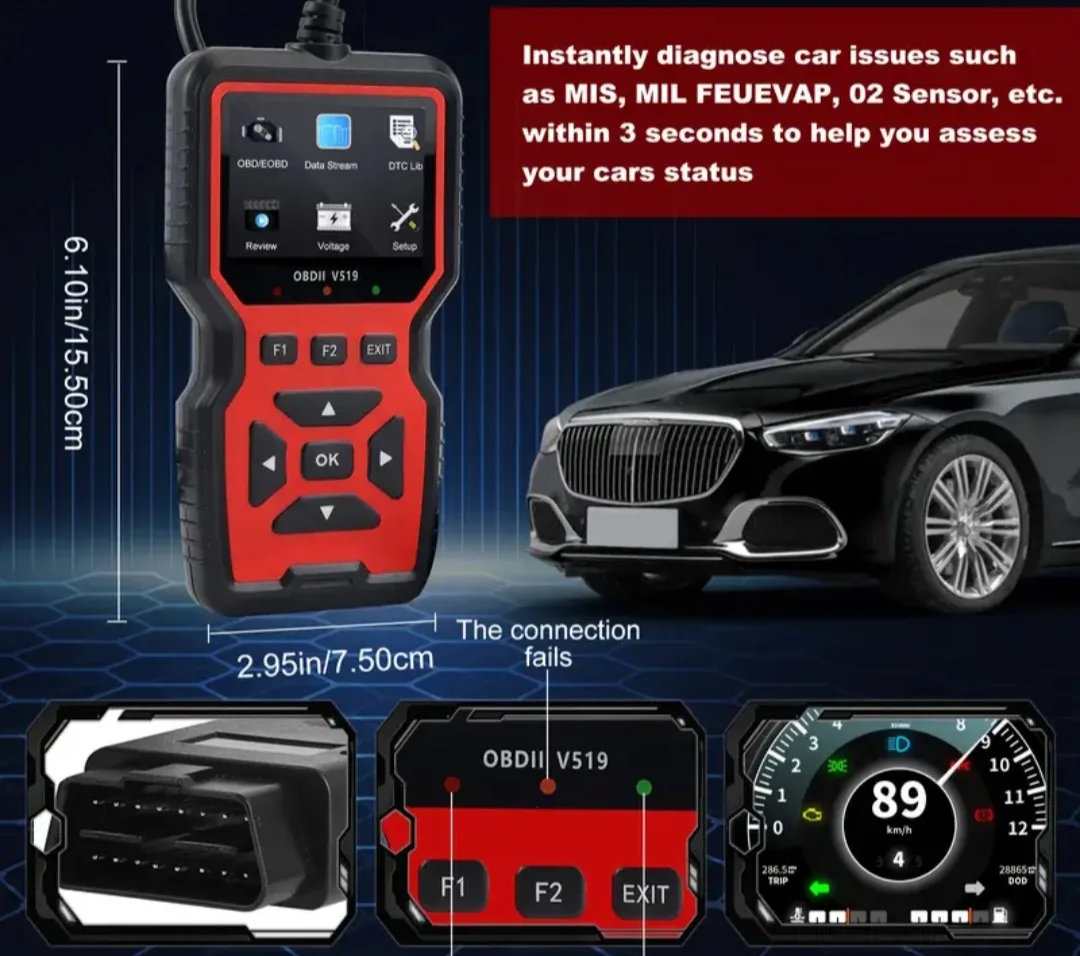 OBDII V519 Car Diagnostic Scanner - Red image indicator(6)