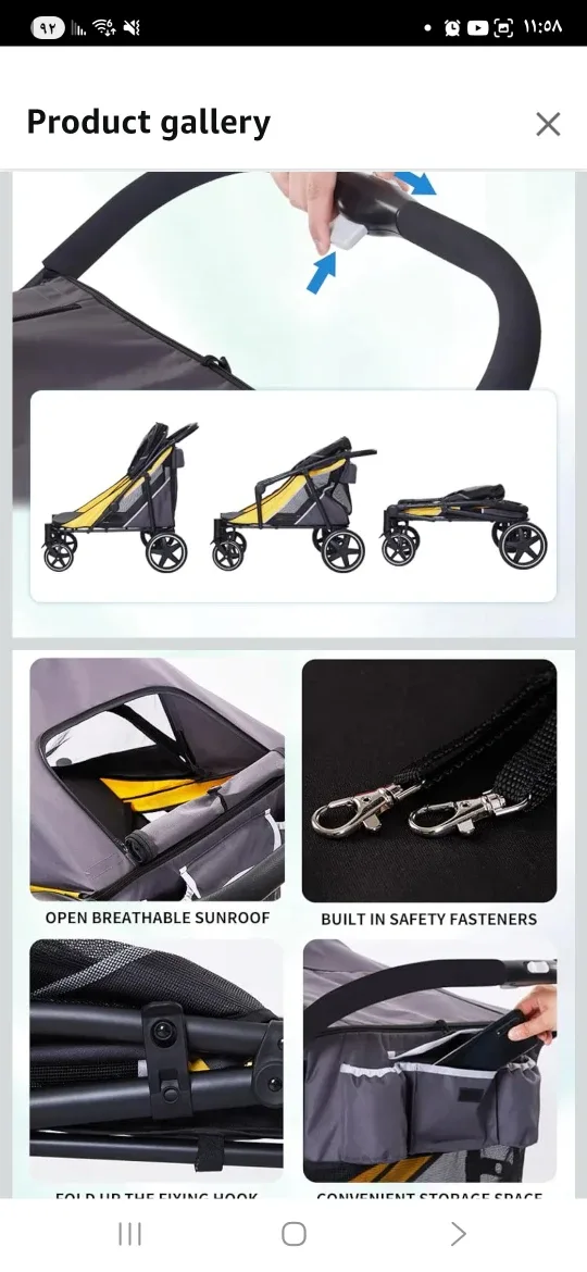 Yellow Pet StrollerLarge dog stroller with one-click folding image indicator(5)