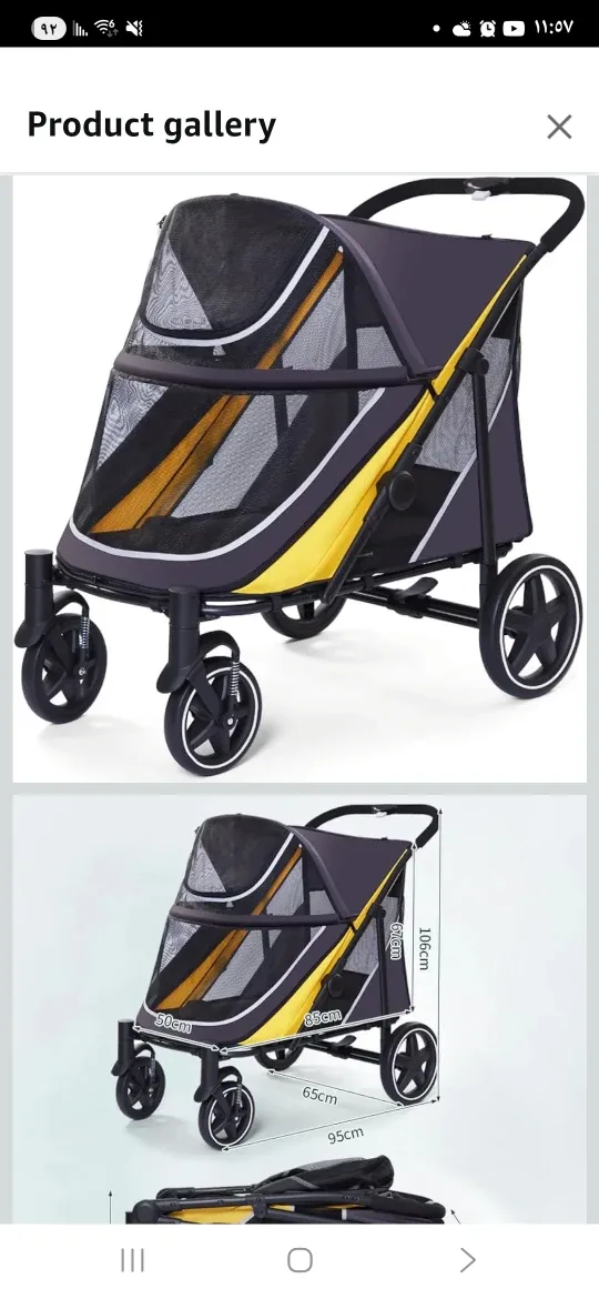 Yellow Pet StrollerLarge dog stroller with one-click folding image indicator(6)