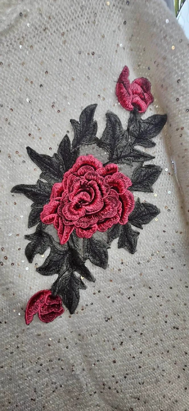 Crochet Knit Sweater with Floral Applique image indicator(3)