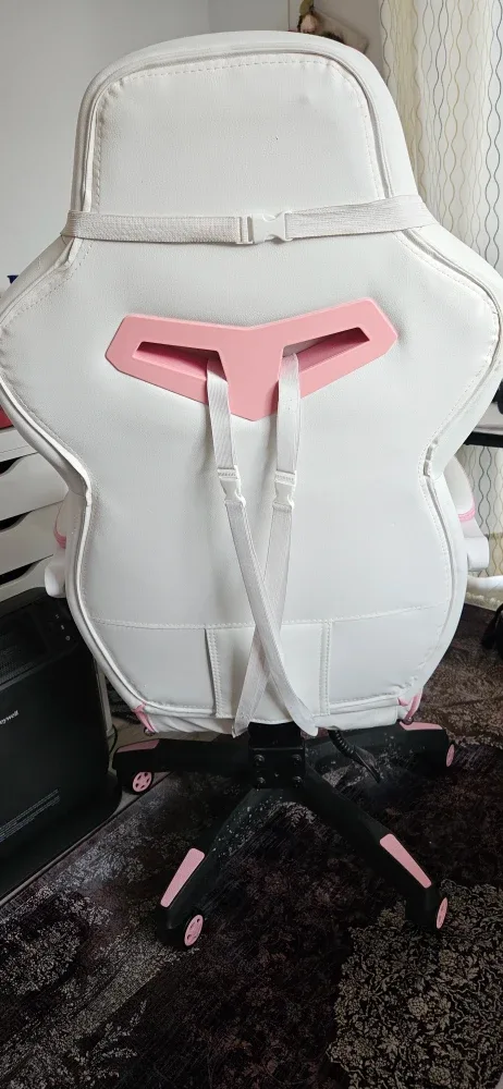 Zeanus Pink & White Gaming Chair with Footrest image indicator(4)