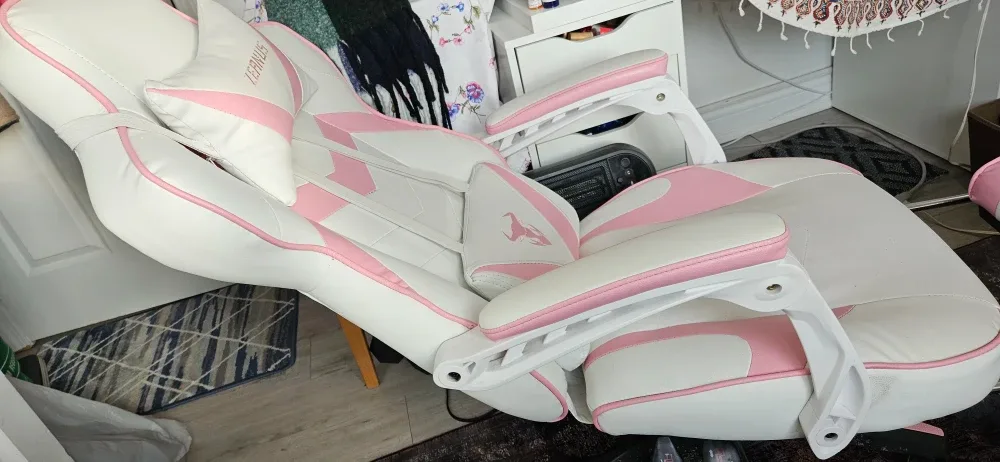 Zeanus Pink & White Gaming Chair with Footrest image indicator(5)