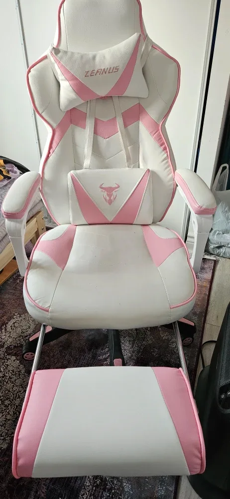 Zeanus Pink & White Gaming Chair with Footrest image indicator(3)
