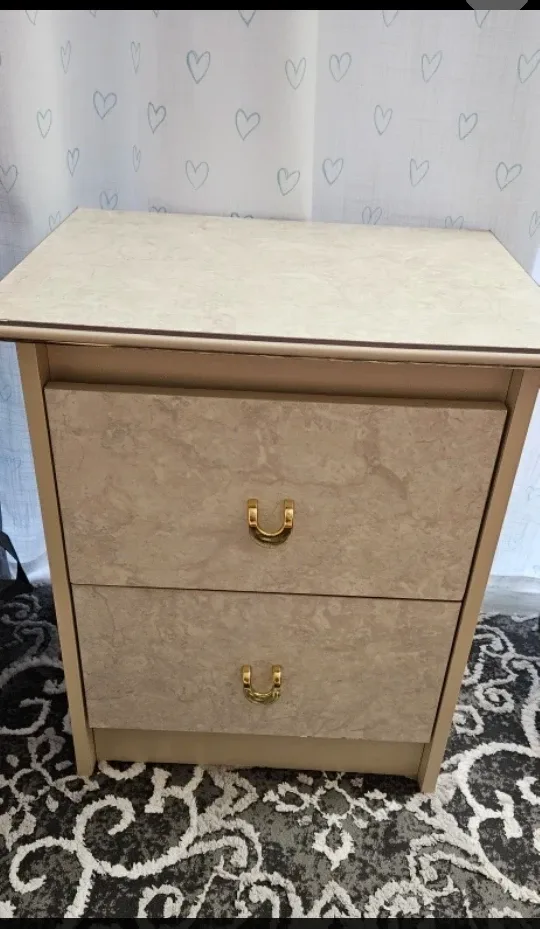 Marble-look Nightstand with Gold Handles
