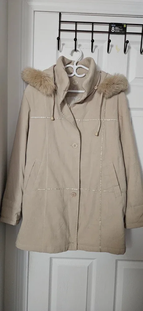 Nolliege Fur Hooded Beige Winter Coat - Size M