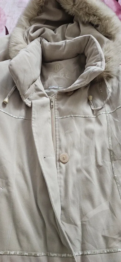 Nolliege Fur Hooded Beige Winter Coat - Size M image indicator(2)