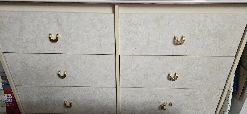 Marble-Look Dresser with Gold Handles and Marble-look Nightstand image indicator(3)