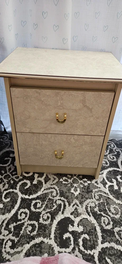 Marble-Look Dresser with Gold Handles and Marble-look Nightstand image indicator(8)