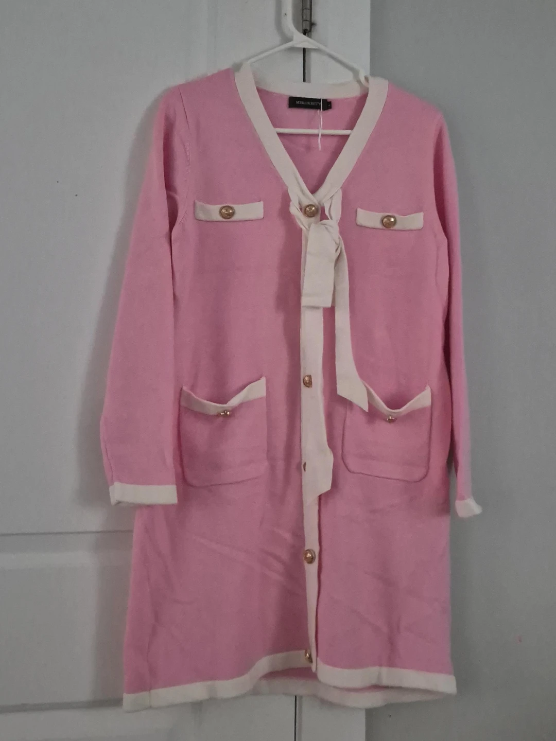 Pink Contrast Trim Cardigan Dress