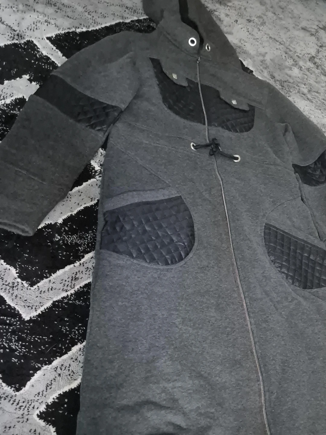 Grey Hooded Jacket with Quilted Accents