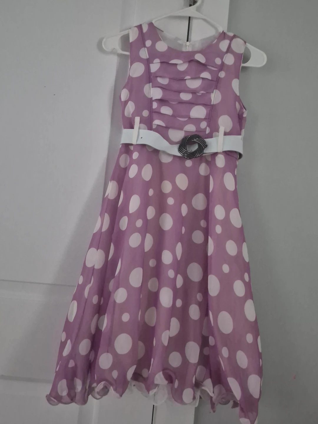 Purple Polka Dot Dress with White Belt