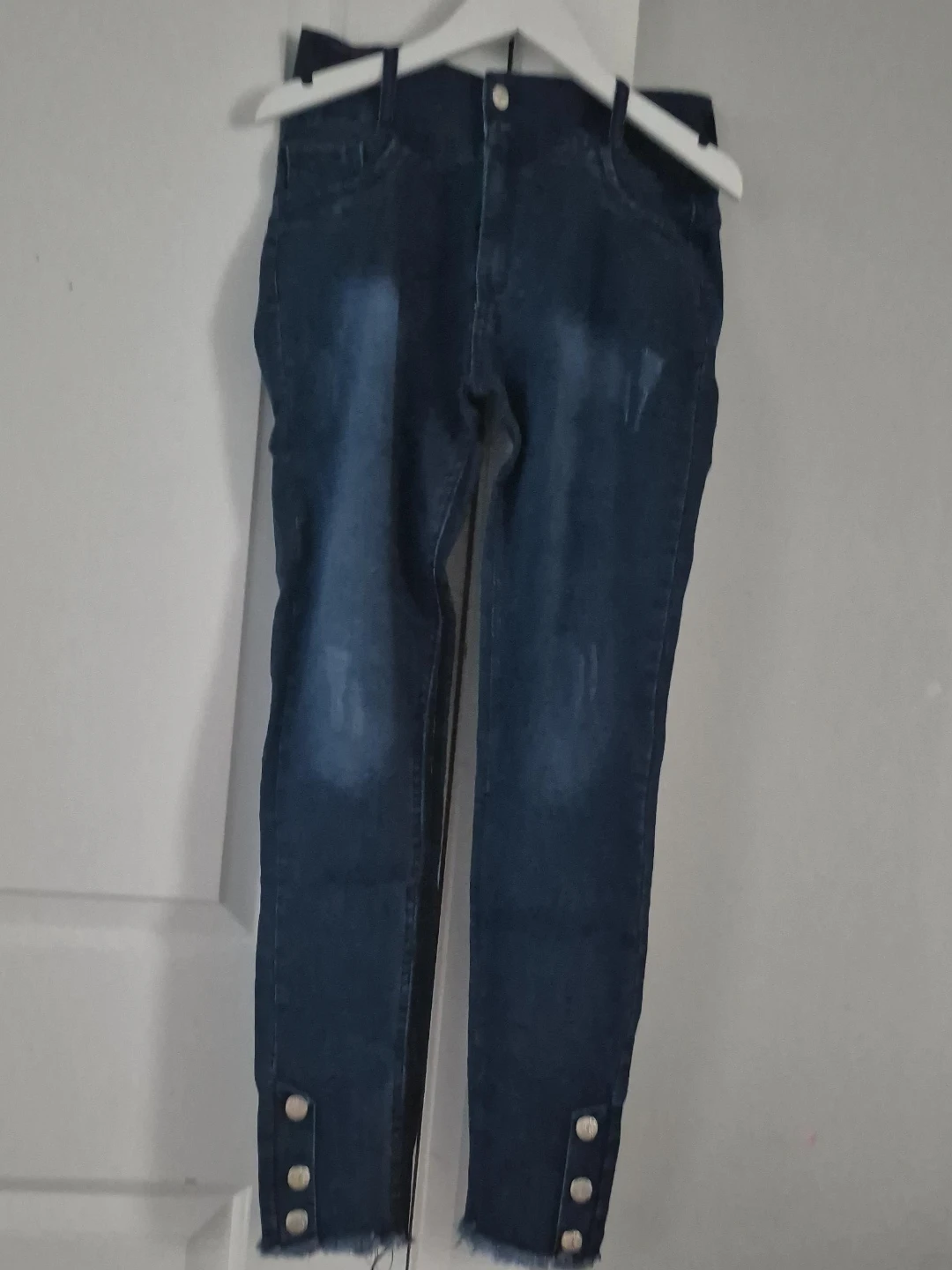 Women's Blue Denim Jeans with Button Detail