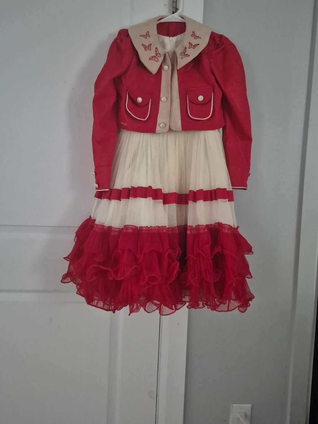 Girls' Red & Cream Dress with Butterfly Collar