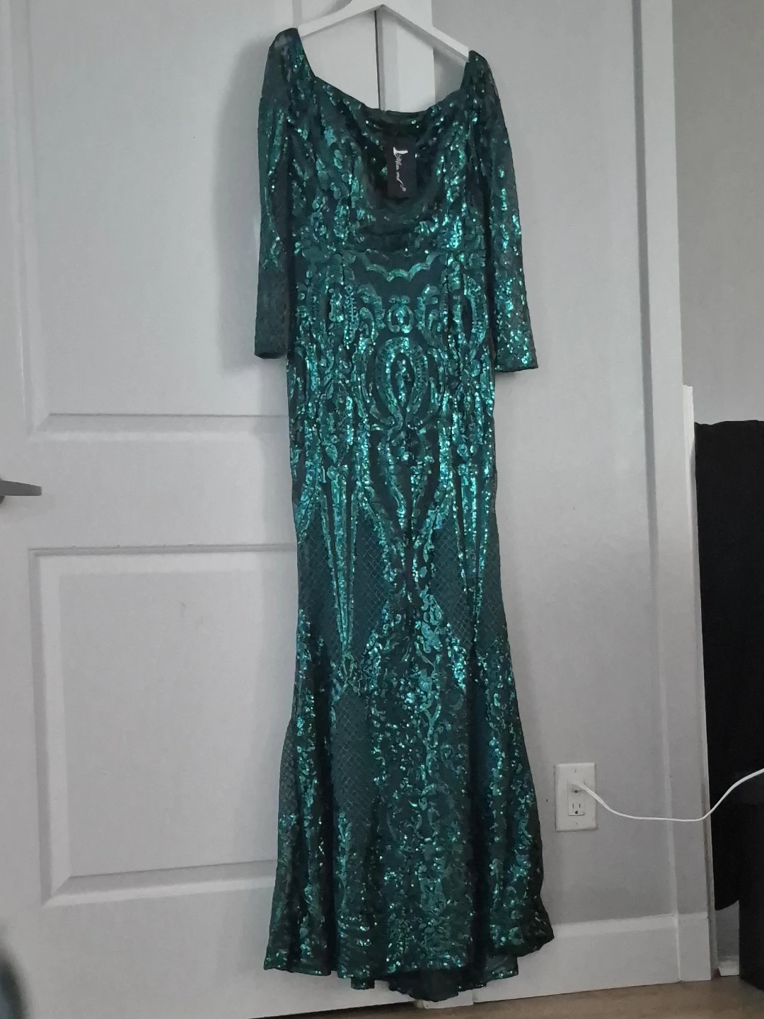 Emerald Sequin Off-the-Shoulder Gown