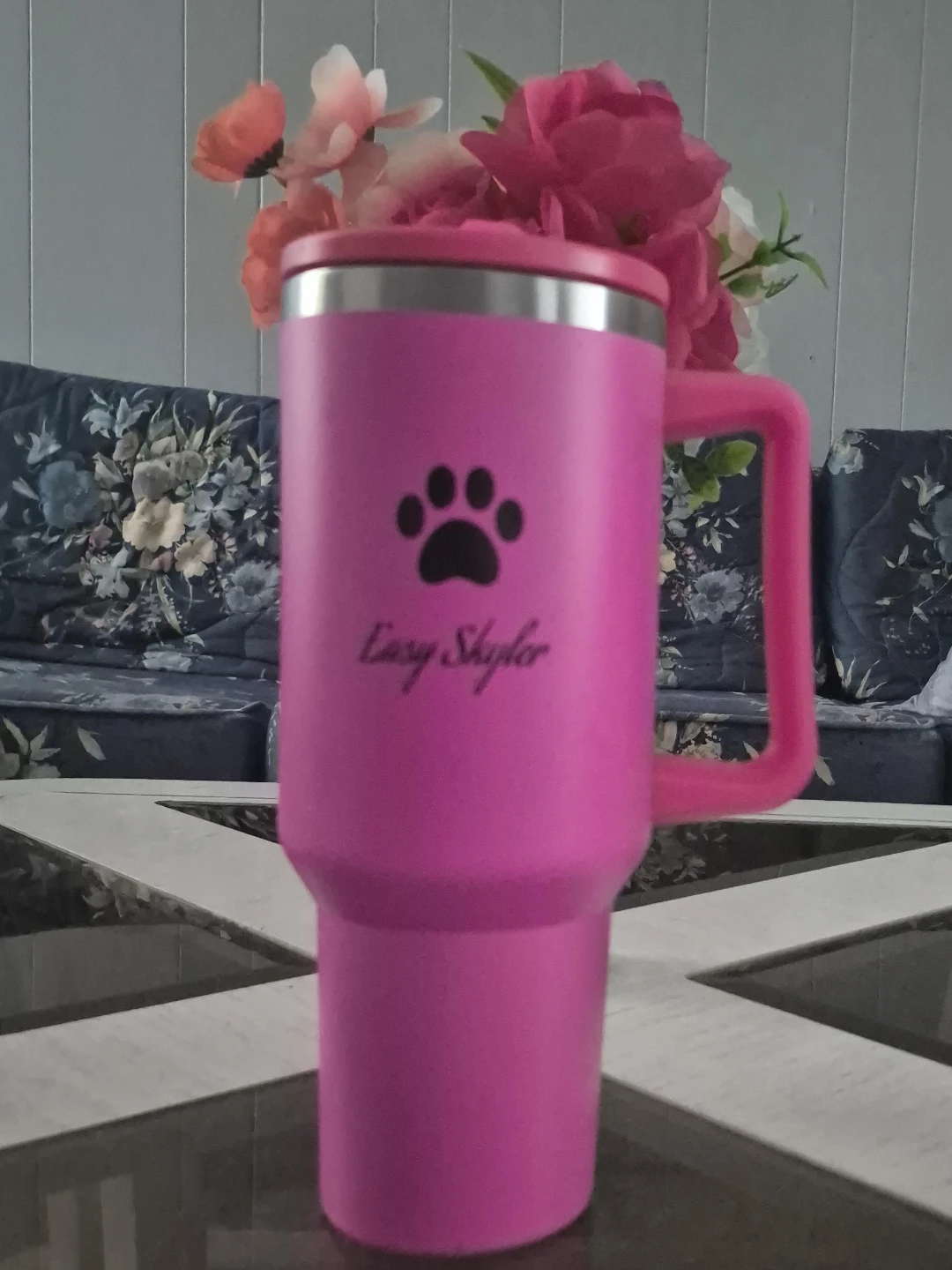 Pink Insulated Tumbler with Handle