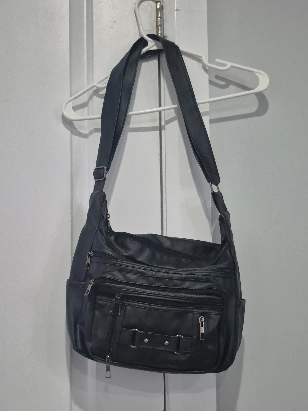 Black Faux Leather Shoulder Bag